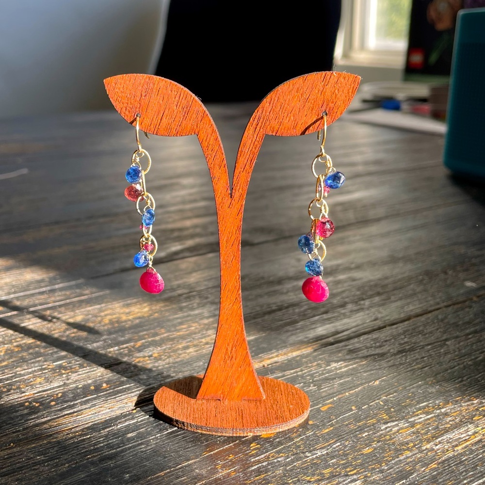 Handcrafted Ruby, Tanzanite, Tourmaline, and Kyanite earrings. Stunning!